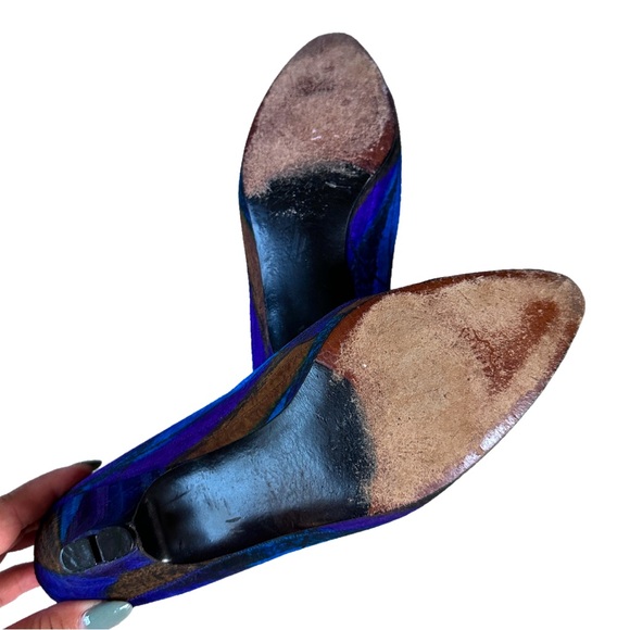 Vintage 1980's Stuart Weitzman Silk and Leather Colorful Pumps Size 7.5 N - Picture 4 of 9
